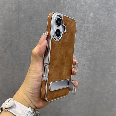 「458」iphone air/17proケース レザー iphone16ケース 隠しスタンド ストラップ付き