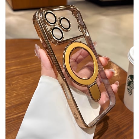 「011」iphone17 17pro ケース 透明 マグセーフ アイフォン 16 Proクリアケース 隠れスタンド機能 おしゃれ iPhone16plus/16promaxケース サイドカラー