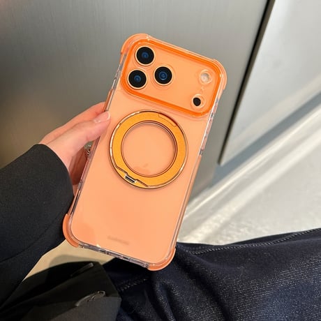 「504」Easoncase iphone18pro/17pro/16pro クリアケース 耐衝撃 360度回転スタンド magsafeケース