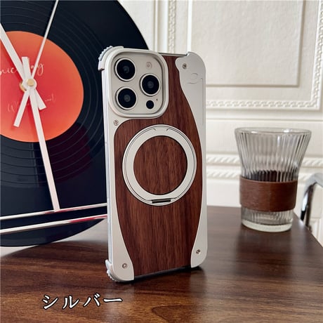「426」iphoneケース 木製 おしゃれ クルミ iphone16pro/15pro ケース マグスタンド