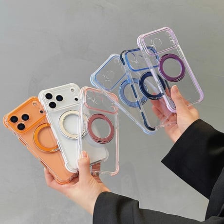 「504」Easoncase iphone18pro/17pro/16pro クリアケース 耐衝撃 360度回転スタンド magsafeケース