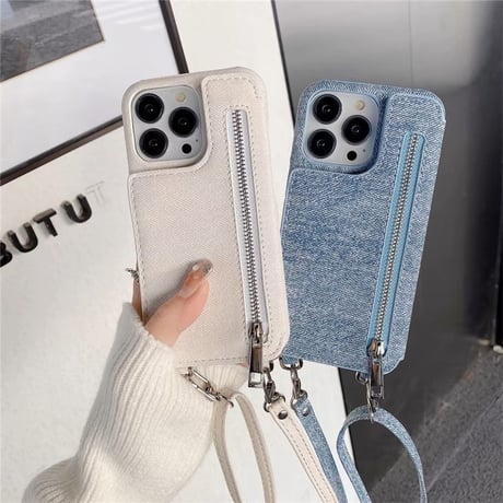 「350」デニム iphone16/16pro 携帯 ケース ショルダー おしゃれ iphone ケース カード 収納 背面