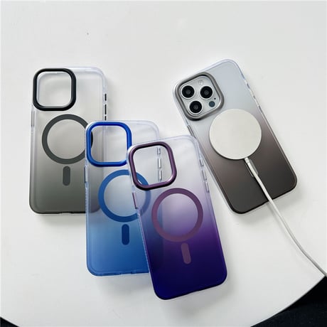 「132」iphone15/14 magsafe充電ケース 半透明 iphone ケース グラデーション