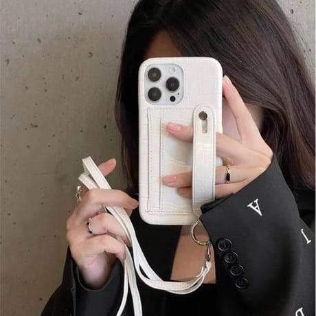 「227」ベルト付き iphone ケース カード 収納 背面 クロコ柄 スマホ ストラップ 付き ケース