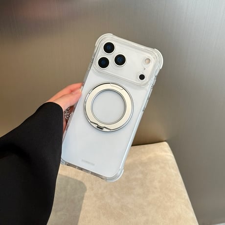 「504」Easoncase iphone18pro/17pro/16pro クリアケース 耐衝撃 360度回転スタンド magsafeケース