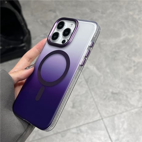 「132」iphone15/14 magsafe充電ケース 半透明 iphone ケース グラデーション