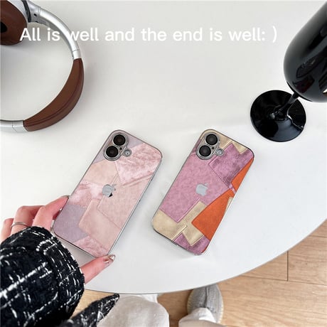 「324」iphone16/16pro ケース 個性 的 おしゃれ レザー アイ フォン ケース スプライシングデザイン