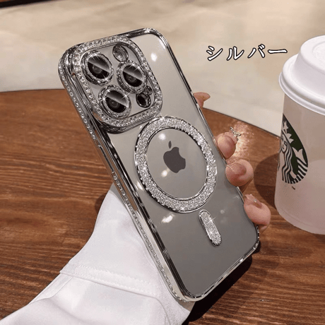 「363」magsafe 対応 ケース かわいい iphone17/17pro/16/16pro ケース クリア ストーンデコ