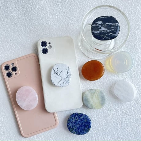 「008」スマホ グリップ 天然石 スマホ スタンド おしゃれ ピュアストーングリップ  水晶 透明  スマホアクセサリー