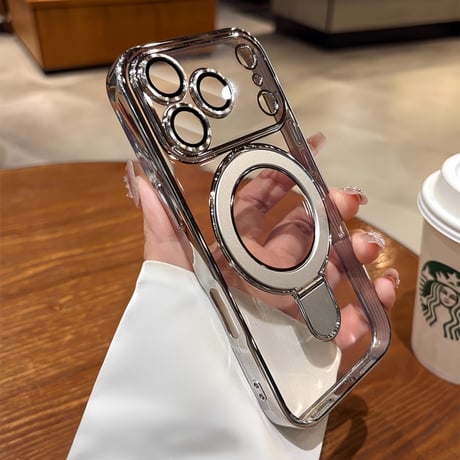 「011」iphone17 17pro ケース 透明 マグセーフ アイフォン 16 Proクリアケース 隠れスタンド機能 おしゃれ iPhone16plus/16promaxケース サイドカラー