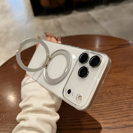 「476」クリア iphone17/16 ケース 360度回転スタンド magsafeケース カメラフィルム付き