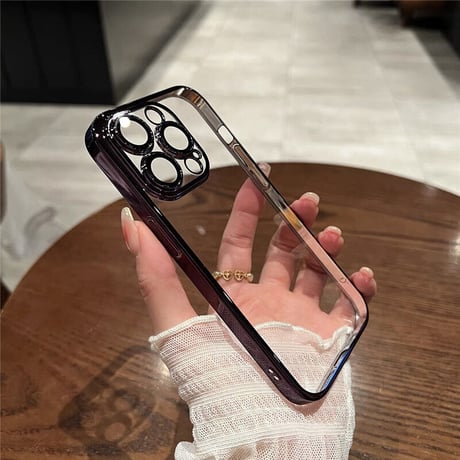 「018」iphone17/16/16pro ケース クリア おしゃれ iphone15 ケース ふち だけ 色 メタリックカラー