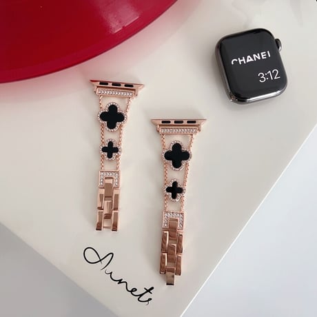 「038」キラキラ apple watch バンド チェーン 四葉のクローバー アップル ウォッチ バンド 人気 女性 保護カバー付き