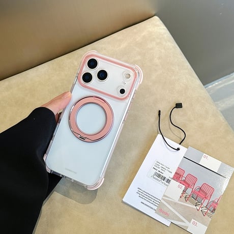 「504」Easoncase iphone18pro/17pro/16pro クリアケース 耐衝撃 360度回転スタンド magsafeケース