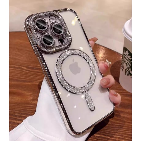 「363」magsafe 対応 ケース かわいい iphone17/17pro/16/16pro ケース クリア ストーンデコ