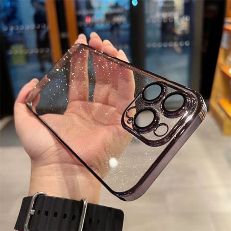「065」メタリック iphone17/16pro ケース キラキラ カメラ保護 iphone15pro/14 ケース 透明 可愛い