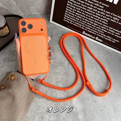 「498」magsafe対応 ショルダーケース iphone17/16/15ケース カメラ保護 ストラップホール付き