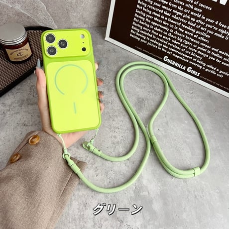 「498」magsafe対応 ショルダーケース iphone17/16/15ケース カメラ保護 ストラップホール付き