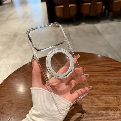 「475」クリア magsafeケース iphone17/17proケース シンプル 360度スタンド付き
