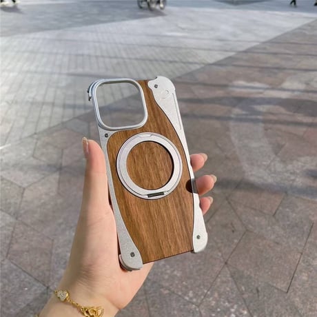 「426」iphoneケース 木製 おしゃれ クルミ iphone16pro/15pro ケース マグスタンド