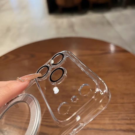 「476」クリア iphone17/16 ケース 360度回転スタンド magsafeケース カメラフィルム付き