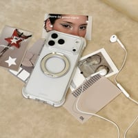 「504」Easoncase iphone17pro/16pro クリアケース 耐衝撃 360度回転スタンド magsafeケース