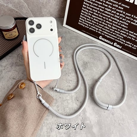 「498」magsafe対応 ショルダーケース iphone17/16/15ケース カメラ保護 ストラップホール付き