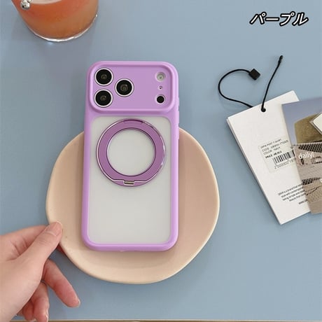 「535」Easoncase 360°スタンド付き iphone17pro/16pro magsafe対応ケース 半透明 スマホケース
