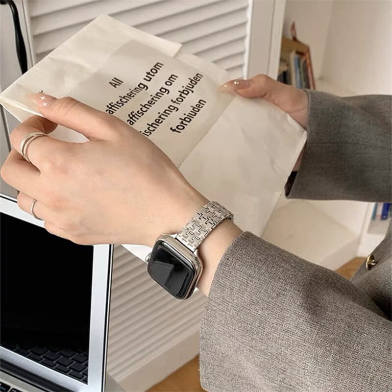 268」アップル ウォッチ Series 10 ステンレス バンド 千鳥柄 268」アップル ウォッチ Series 10 ステンレス バンド 千鳥柄
