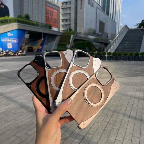 「426」iphoneケース 木製 おしゃれ クルミ iphone16pro/15pro ケース マグスタンド