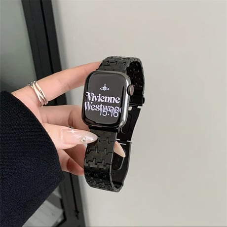 「268」アップル ウォッチ Series 10/11 ステンレス バンド 千鳥柄 apple watch ベルト おしゃれ 男女兼用