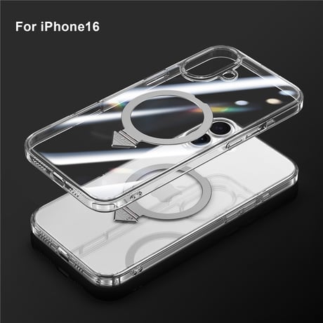 「338」magsafe 透明 ケース iphone16/16pro ケース スタンド付き 衝撃に強い