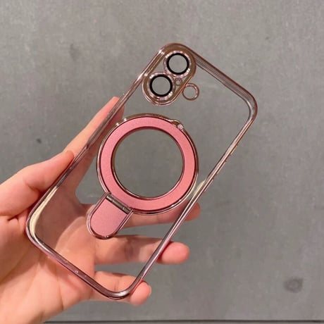 「011」iphone17 17pro ケース 透明 マグセーフ アイフォン 16 Proクリアケース 隠れスタンド機能 おしゃれ iPhone16plus/16promaxケース サイドカラー