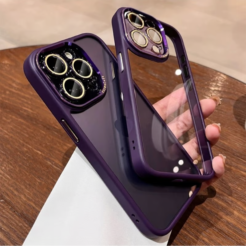 iPhone 14 iPhone13ケース　カメラ保護　スタンド付き　パープル パープル系】シンプル キャンディカラー 折りたたみスタンド付き