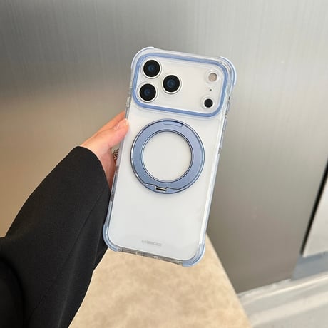 「504」Easoncase iphone18pro/17pro/16pro クリアケース 耐衝撃 360度回転スタンド magsafeケース