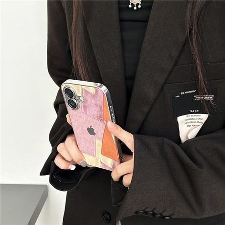 「324」iphone16/16pro ケース 個性 的 おしゃれ レザー アイ フォン ケース スプライシングデザイン