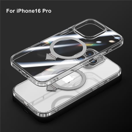 「338」magsafe 透明 ケース iphone16/16pro ケース スタンド付き 衝撃に強い