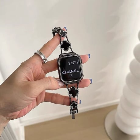 「038」キラキラ apple watch バンド チェーン 四葉のクローバー アップル ウォッチ バンド 人気 女性 保護カバー付き