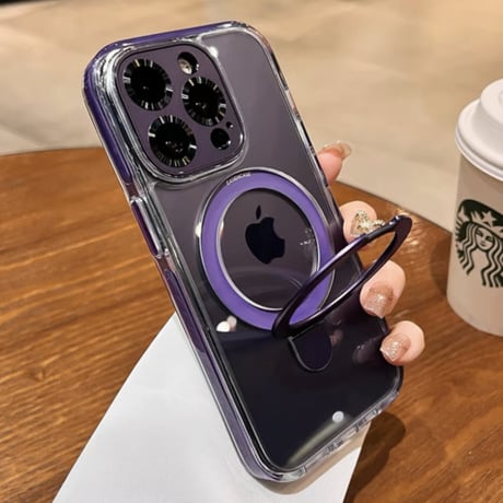 「477」Easoncase 隠しスタンド付き iphone17/17pro ケース クリア 黄ばみにくい iphone16/15 ケース magsafe対応