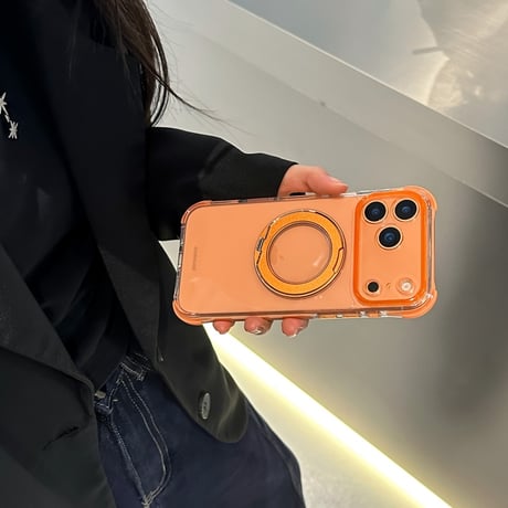 「504」Easoncase iphone18pro/17pro/16pro クリアケース 耐衝撃 360度回転スタンド magsafeケース