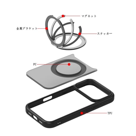 「461」iphone17pro/16pro ケース 指紋つかない マット magsafe対応ケース 360度回転スタンド