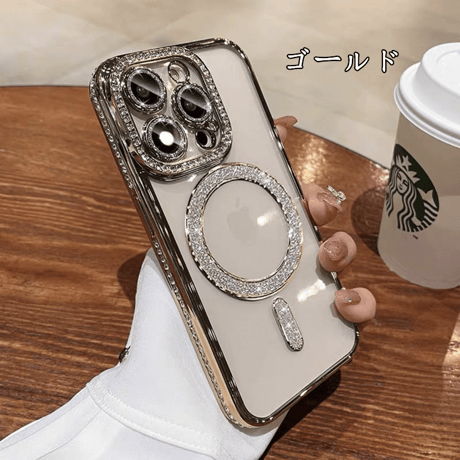 「363」magsafe 対応 ケース かわいい iphone17/17pro/16/16pro ケース クリア ストーンデコ