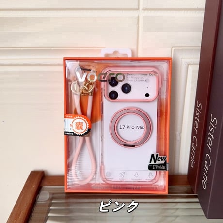「494」360度回転スタンド iphone17pro/16proケース ストラップ付き magsafe クリア ケース 耐衝撃