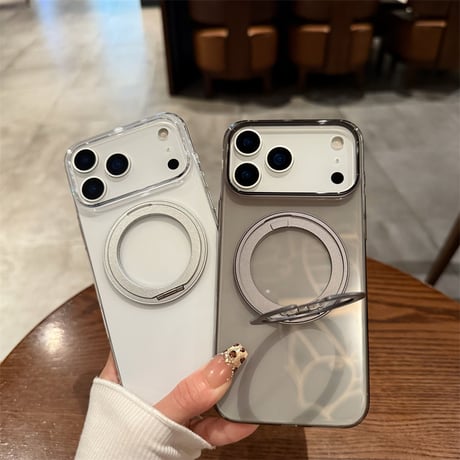 「475」クリア magsafeケース iphone17/17proケース シンプル 360度スタンド付き
