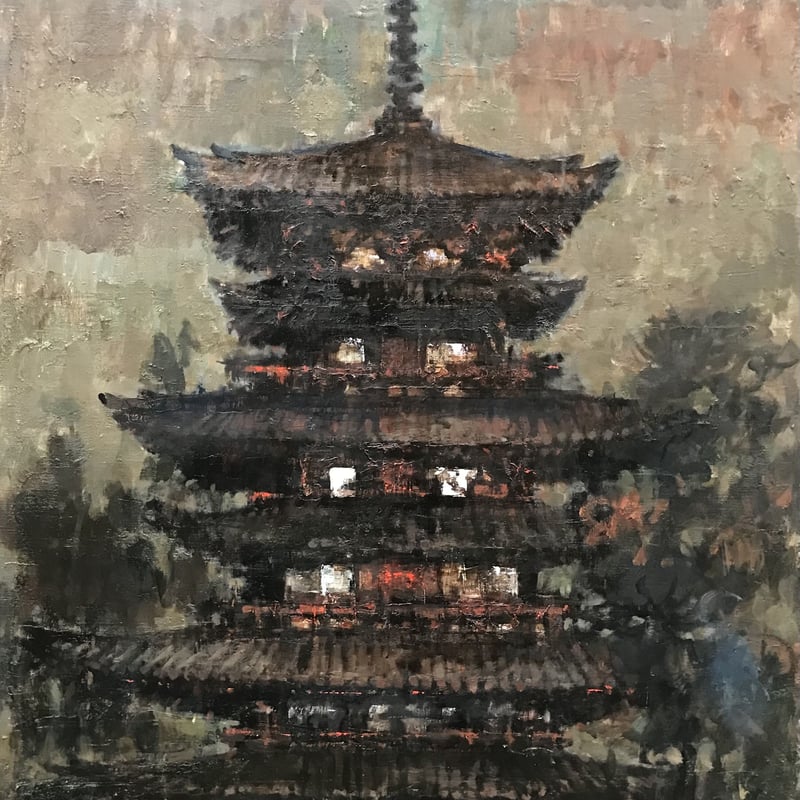 絵画　油絵　奈良　薬師寺　ミニ美 絵画油絵奈良薬師寺ミニ美