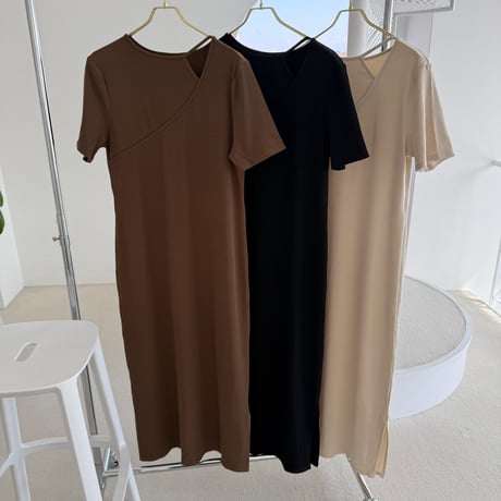 アシメネックTシャツワンピH
