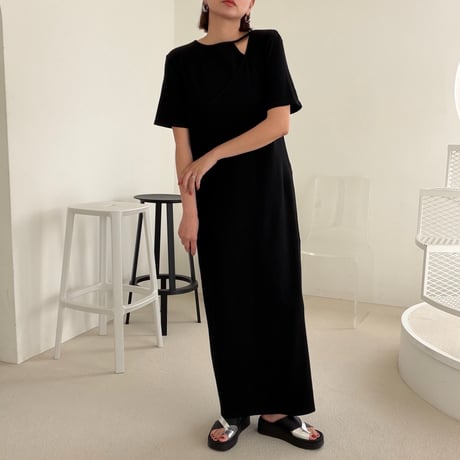 アシメネックTシャツワンピH