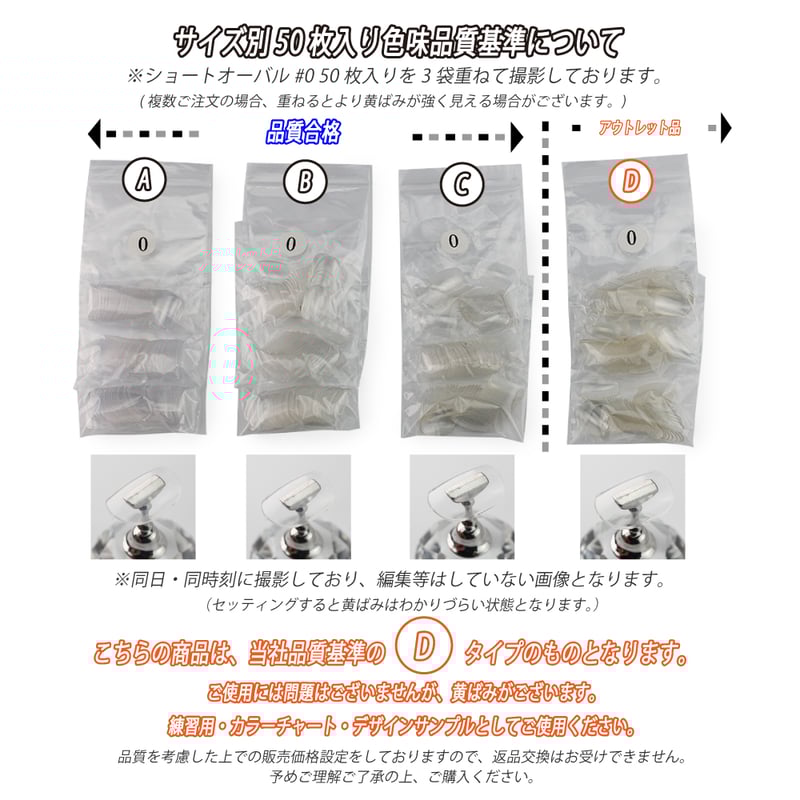 アウトレット クリアネイルチップ/サイズ別バラ売り 50枚セット