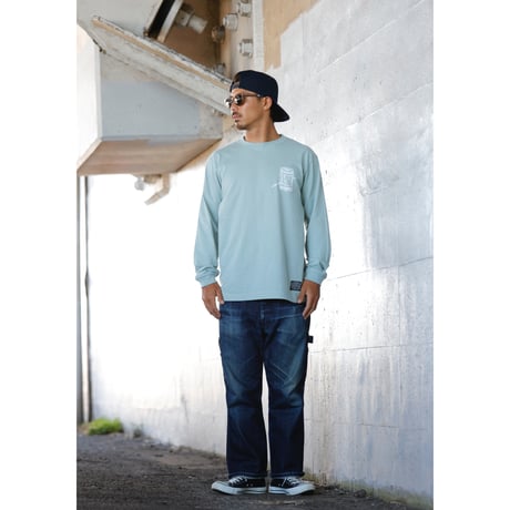 BEACH - BLACK, LT GREEN 【L/S TEE】