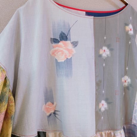 【オーダーアイテム】【紬のワンピース(袖あり)】雨に打たれる花々